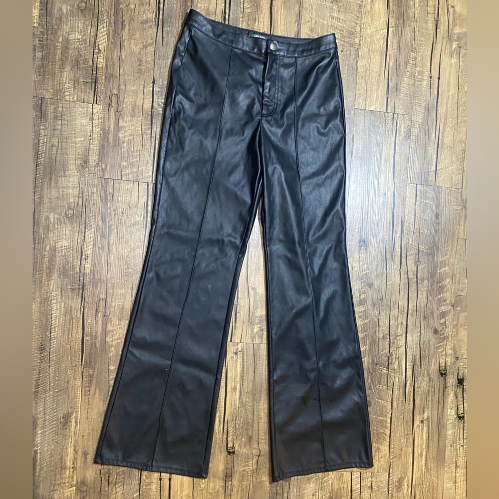 Wild Fable Black Faux Leather High Rise PLeated Front Wide Leg Pants size 6
